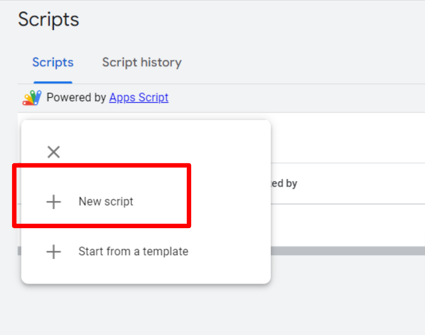 New script button in Google Ads