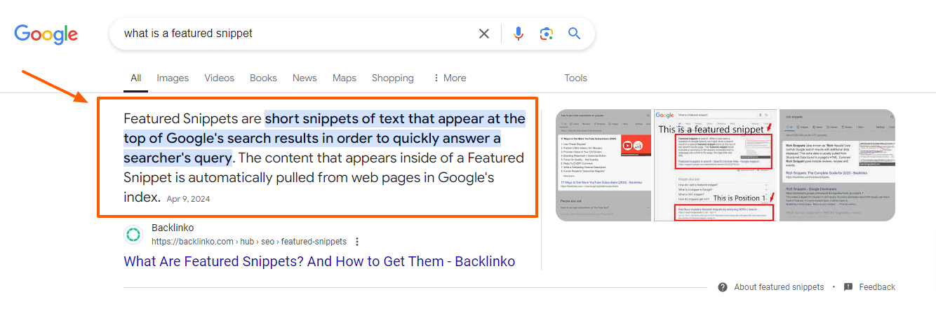 featured snippet example