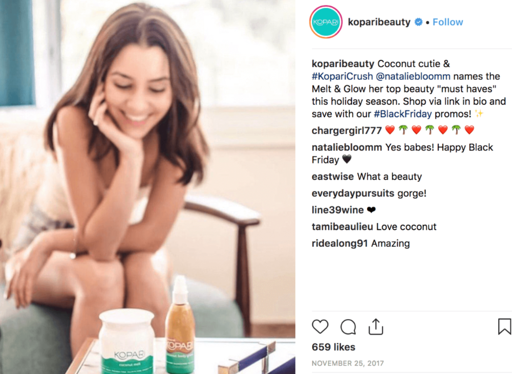 kopari beauty black friday influencer marketing post